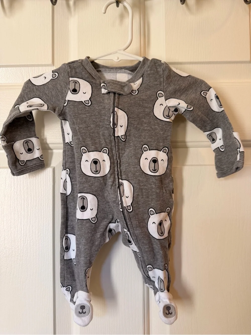 Carter's Gray Bear-Print Footed One-Piece
